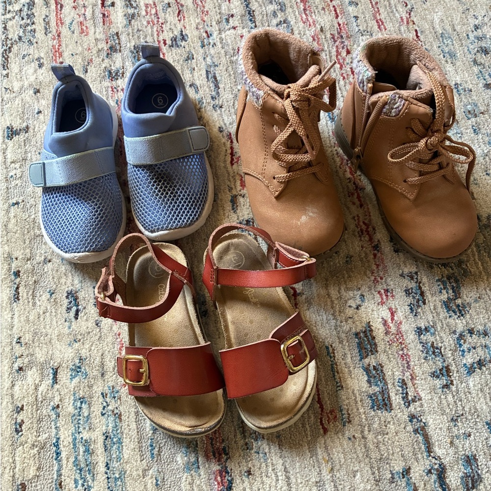 Cat & Jack Blue Sneakers, Brown Boots, and Red Sandals